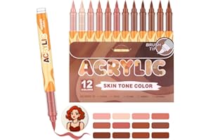 LACONILE 12 Feutre Acrylique Brush Marker – Set de 12 Marqueurs de Peinture Acrylique Skin Tone Color Series , Pointe Brush 0.5~5MM Pinceau pour Peinture sur Coloriage Adulte, Verre, Bois, et Autres Surfaces