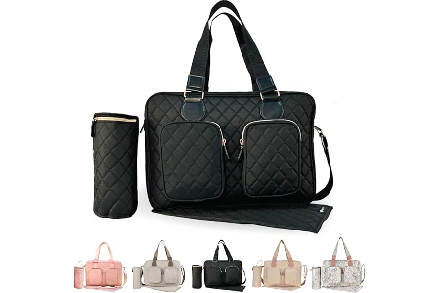 My Babiie Changing Bag Tote - With Insulated Bottle Holder, Portable Changing Mat, Baby Travel Bag, Nappy Messenger Bag, 2 Front Pockets
