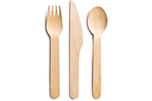 BOX And Tree 75 Couverts Usage Unique, en Bois Non traité Biodégradables (25 Cuillères 25 Fourchettes 25 Couteaux) Écologique,biodégradables & Compostable, idéal pour Les fêtes, Pique-niques