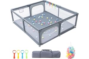 GLOKID Parc Bébé,180x200cm, modulable, grand parc pour enfant en bas âge, Balle marine sac de rangement, crochet, pour la maison (180x200cm)