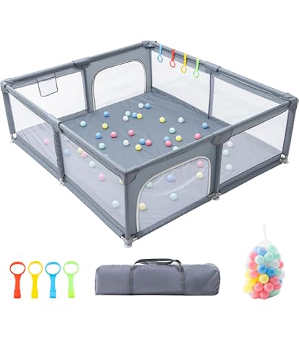 GYMAX Recinto Gioco Per Bambini 200x180 Cm – Box Con Rete, 50 Palline Ocean E Anelli, Per 0-3 Anni (Verde)