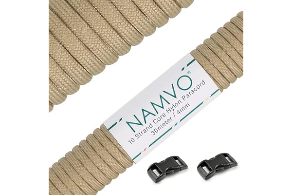Namvo Paracord 10 tr?dar utomhus nylon fallsk?rmslina 100 fot (Khaki)