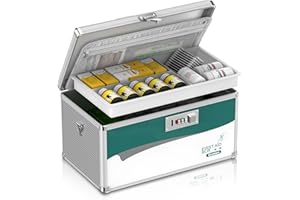 GLOSEN Medizin Box mit Zahlenschloss, Medikamenten Aufbewahrung Verschließbare Box mit Riemen, Aufbewahrungsbox Medikamentenbox mit Schloss 14 * 8,46 * 7,48 Zoll (Groß)