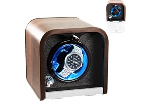 GAIN EXPRESS Remontoir Montre Automatique, Simple Tourne Montre avec 4 Modes de Rotation Remontoir avec Éclairage LED Bleu, Rembourrage en Mousse, Boîte de Rangement pour Montres Automatiques