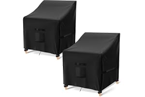 GARPROVM Garden Chair Covers Waterproof 2 Pack, Outdoor Chair Covers Waterproof 600D Oxford Fabric Patio Chair Covers With Vent Strap Handle Buckle for Stacking Chairs Armchair (Black, 97x90x79cm)