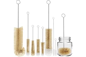 MASTERTOP Set 9 Spazzolas per Bottiglie Scovolino per Pulizia Bottiglie Lungo in Rayon di Cocco, Spazzole per Biberon, Tazza, Vetro, Cannuccia, Thermos e Contenitori Vari