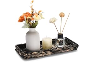 QSIDE GREEN . QUALITY . QSIDE Dekotablett rechteckig geflochten - Grau - 30 x 13 x 3,5 cm - Nachhaltig aus Kürbisgras - Dekoschale - Baddeko - Schlüsselschale - Boho Deko - Flechtkorb - Aufbewahrungskorb (Grau)