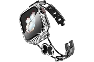 Surace Kompatibel mit goldenen Apple-Watch-Armbändern, 40 mm für Frauen, Schmuck-Diamant-Strass-Edelstahl-Metall-Armband mit Bling PC-Schutzhülle für iWatch Serie 6/5/4 SE, Gold/Regenbogen