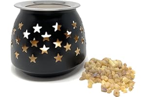 TRINTURA Räucherstövchen mit Sieb Stern und 20g Boswelia Weihrauch zum Räuchern Set schwarz Gold