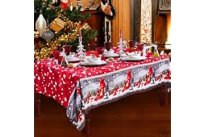 SRXWO Nappe de Noël, 180 x 150 cm Nappes de Noël Rectangulaire Couverture de Table Noel Rouge Nappe de Table à Manger, Grands Chemins de Table de Dîner de Noël Lavables pour Décorations de Table de Jardin