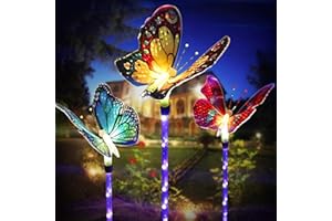 Luce Solari LED Esterno Giardino - EAAERR 3 Pezzi Luci Solari a forma di farfalle, Luce di palo solare cambiamento di colore Luci giardino Fibra per feste, all'aperto, Prato, Cortile, Sentiero