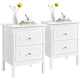 Yaheetech 2pcs Bedside Tables with Two Large Drawers 48x40x24 cm | Bedside Tables with Solid Pine Legs Lacquered Wood Side Ta