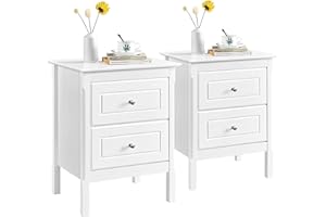 Yaheetech Set 2 Comodini Camera da Letto Comodino con 2 Cassetti Tavolino Moderno Mobiletto da Letto Stile Shabby Chic Tavolino Lato da Salotto Divano 48 x 40 x 61 cm Bianco