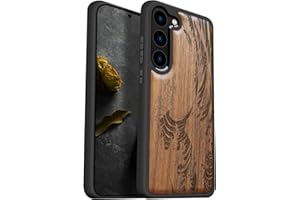 Carveit Funda de Madera Compatible con Galaxy S23 Plus Accesorios Carcasa Absorción de Impacto para Samsung S23 Plus Madera y Silicona Híbrido Carcasa (Nogal-La Gran Ola de Kanagawa)