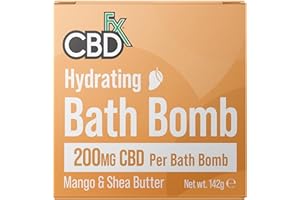 CBDfx High Strength 200mg CBD Hydrating Bath Bomb - Mango & Shea Butter Bubble Bath Bomb for Dry Skin, Vegan Muscle Soak for Relaxation & Recovery (Single, Cruelty-Free)
