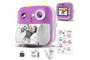 TINYGEEKS Macchina Fotografica Bambini Istantanea - 1080P HD, 48MP, 32G Card, Bluetooth, App Gratuita, 4 Rotoli DI Carta Da Stampa, Adesivi, Filtri Divertenti - Fotocamera per Bambini 3-12 Anni