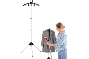 ompvor Steamer Stand - Garment Hanger For Steaming Clothes, Folding Telescopic Clothes Holder, Drying Rack Handheld Standing Clothing (Black)