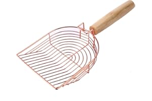 Oursouion Metal Cat Litter Scoop with Deep Shovel,Non-Stick Cat Litter Scooper with Wood Handle for Litter Box,Durable Cat Litter Sifter for Clumping Litter