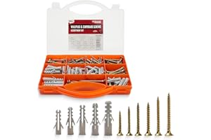 Brackit 206 Piece Drywall Plugs & Anchors Set – Heavy Duty Chipboard Screws Assortment Kit inc. Countersunk Pozi Drive Head Wood Screws – For Repairing, Drilling, Mounting, Building, Furniture and DIY