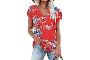 PLOKNRD Damska bluzka z dekoltem w serek z płatkami koszulka letnia tunika na co dzień