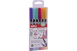 APLI 18574 - Pack de 6 rotuladores acuarelables en tonos pastel, de doble punta (redonda de 1 mm y pincel de 1-4 mm)