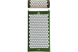 ShaktiMat [L'original] Tapis + Coussin Acupression - Soulage douleur dans le Dos, Pieds, Nuque, Jambes - Améliore circulation sanguine & Sommeil - Coton Biologique - Fabrication éthique - Vert
