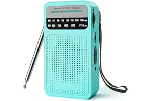 Tendak Małe Radio Kieszonkowe AM/FM o Doskonałej Jakości Odbioru i Dźwięku - Przenośne Radio z Gniazdem Słuchawkowym 3.5mm, Łatwe w Użyciu - Turkusowy