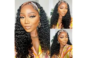 TNICE Perruque Bandeau Cheveux Humain (20 Pouces) Perruque Bresilienne Bouclée Perruque Femme Naturelle No Lace Front Headband Wig Deep Wave Perruques pour les Femmes Noires Naturelle Color