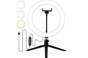 OUSFOT 10" Luz LED de Anillo, 3 Colores 10 Brillos Regulables con Soporte Giratorio de teléfono para Transmisión en Vivo, Selfie, Maquillaje, Youtube, TIK Tok