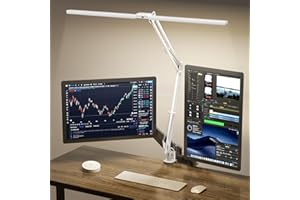 SKYLEO Lampada da Scrivania LED, Doppia Testa -Telecomando, 2400 LM, 24W, 5 Modi di Temperatura, Dimmerabile -Temp & Mem, Facile Installare - Per Ufficio, Letture - Bianco