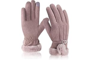 GLGHMH Women Winter Warm Gloves, Suede Leather Thick Fleece Lined Gloves, Thermal Touchscreen Gloves Ladies Winter Gifts for Dressing Cycling Skiing Running Outdoor Sports