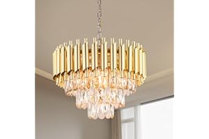 ‎FRIXCHUR FRIXCHUR 15,7'' Kristall-Kronleuchter-Leuchten Modernes Gold-Pendelleuchte 3-Tier-Kristall-Kronleuchter-Leuchte Raindrop Flush Mount Deckenleuchte für Esstisch Küche Insel Wohnzimmer E14x5 Bulb…