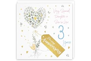 Hunts England - Daughter And Son-in-Law 3rd Anniversary Card - 3 Years - Contemporary Hearts - Gold Foil - Luxury 3rd Wedding Anniversary Card For Daughter And Son In Law - Milo's Gallery