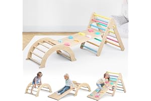 CUPCHID 7 in 1 Arrampicata per Bambini,Triangolo di Arrampicata Pieghevole con Scivolo ad Arco, Palestre Montessoriano e Arrampicata Indoor per Bambini,Carico massimo 65 kg