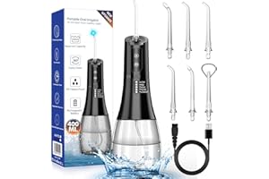 VINMALL Irrigador Bucal Portatil Profesional irrigador dental - con 6 Boquillas 5 Modos 400ML IPX7 Impermeable Limpieza Dientes, USB Recargable irrigador dental electrico para Viajar y Uso Doméstico