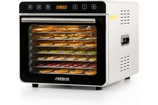 Arebos Mattork i Rostfritt Stål 700 W | 8 Torkgaller i Rostfritt Stål | 19 L Kapacitet