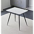 Hallowood Furniture Cullompton Small Dining Table, Rectangular Kitchen Table, White Marble Effect Dining Table with Black Metal Legs, Dining Tables for Home and Café (80x60cm)