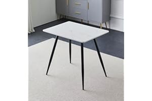 Hallowood Furniture Cullompton Small Rectangular White Marble Effect Dining Table with Black Metal Legs, 2-4 Seater Marble Table for Dining rooms, Kitchens, or Cafés