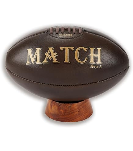 Ballon De Rugby Vintage En Cuir + Tee En Bois – Taille 5 – Cadeau Déco Pour Collectionneur Et Passionné – Marron Foncé
