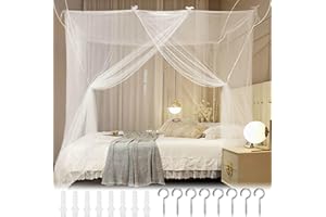 PUERHUACI Zanzariera Letto Matrimoniale Bianco,Zanzariera Telo in Poliestere Quadrata,Zanzariera Letto Baldacchino (150x180x195 cm)