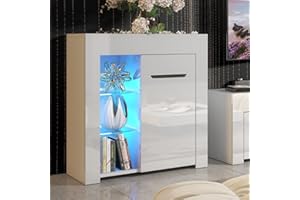 Furneo Matt & High Gloss White Cabinet Cupboard Sideboard Unit Milano10 Blue LED Light