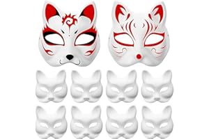Atuoxing 8 szt. biała maska Therian Mask Fox, maska dla kota DIY, ręcznie malowana maska kota, biały papier, maska z osobowością, maska na Halloween, do samodzielnego wykonania, niepomalowana maska z