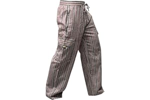 Shopoholic Fashion, pantaloni unisex in stile hippy, a righe, gamba larga, con tasche laterali