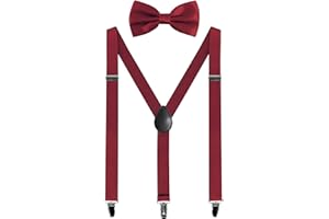 BEAFACE Mens Braces and Bow Tie Set, Suspenders Braces for Men Trousers with 3 Strong Clips, Elastic Adjustable Formal Braces for Wedding Business Daily-Wear