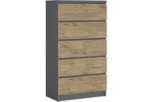 3E 3xE living.com Cassettiera, credenza con 5 cassetti, Antracite/Quercia lancelot, D: 70 x x 39 cm