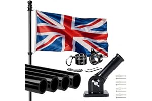 POUWAY Union Jack Flag with Pole, Large Union Jack Flag With 5FT Wall Mounted Flagpole Kit, Adjustable Mounting Bracket, England Flags 5FTx3FT with Eyelets, Flags Poles Set for Garden Yard Outdoor