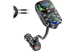 【2024 Newest】SOARUN Bluetooth 5.3 FM Transmitter, 48W AUX Car Adapter Charger with HiFi Sound, Wireless Radio Receiver, Hands-Free Car Kit with 1.6'' Display, Supports Aux & TF Card & USB Disk Play