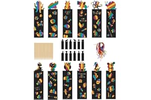 Johiux Scratch Art for Kids,24Pcs Bookmarks for Children,Classroom Gifts,with 24pcs Wooden Stylus and 24pcs Satin Ribbons for Kids School Tags,Classroom, Party Bags Filler for Kids.