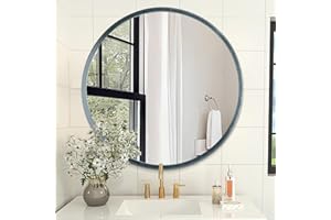 AOAOPQ Round Bathroom Mirror with Simple Metal Frame - Modern Hanging Mirror for Bathroom, Hallway, Room - Turquoise Frame
