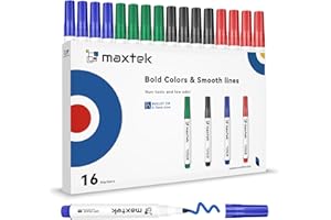 maxtek Whiteboard Pens, 16 Count Whiteboard Markers Pens Erasable, Bullet Tip 2-3mm, Black Blue Red Green 4 Assorted Colors, Office & Classroom Teaching Supplies